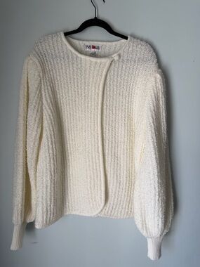 Vintage Cream Boucle Cardigan Single Button Closure Cottagecore Knit Sweater L